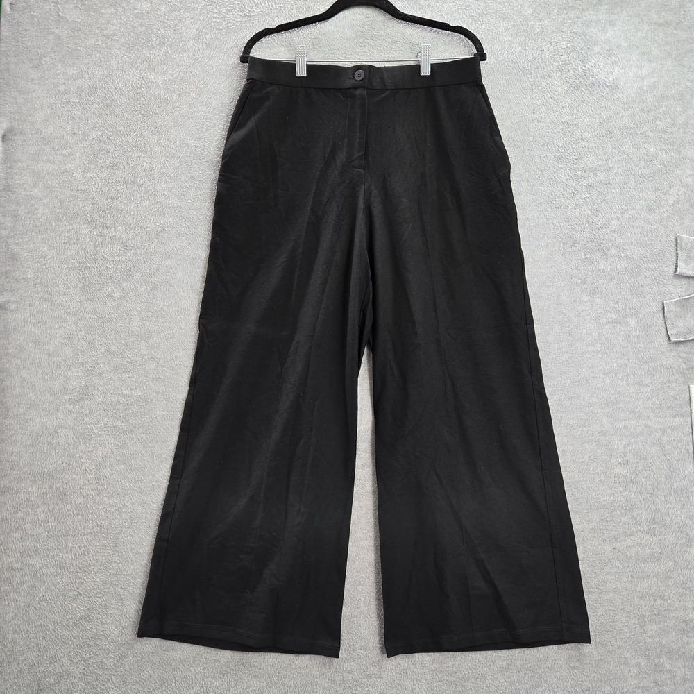 Eileen Fisher Women Pants M Black Nylon Viscose 27" Inseam Wide Leg‎ High Rise